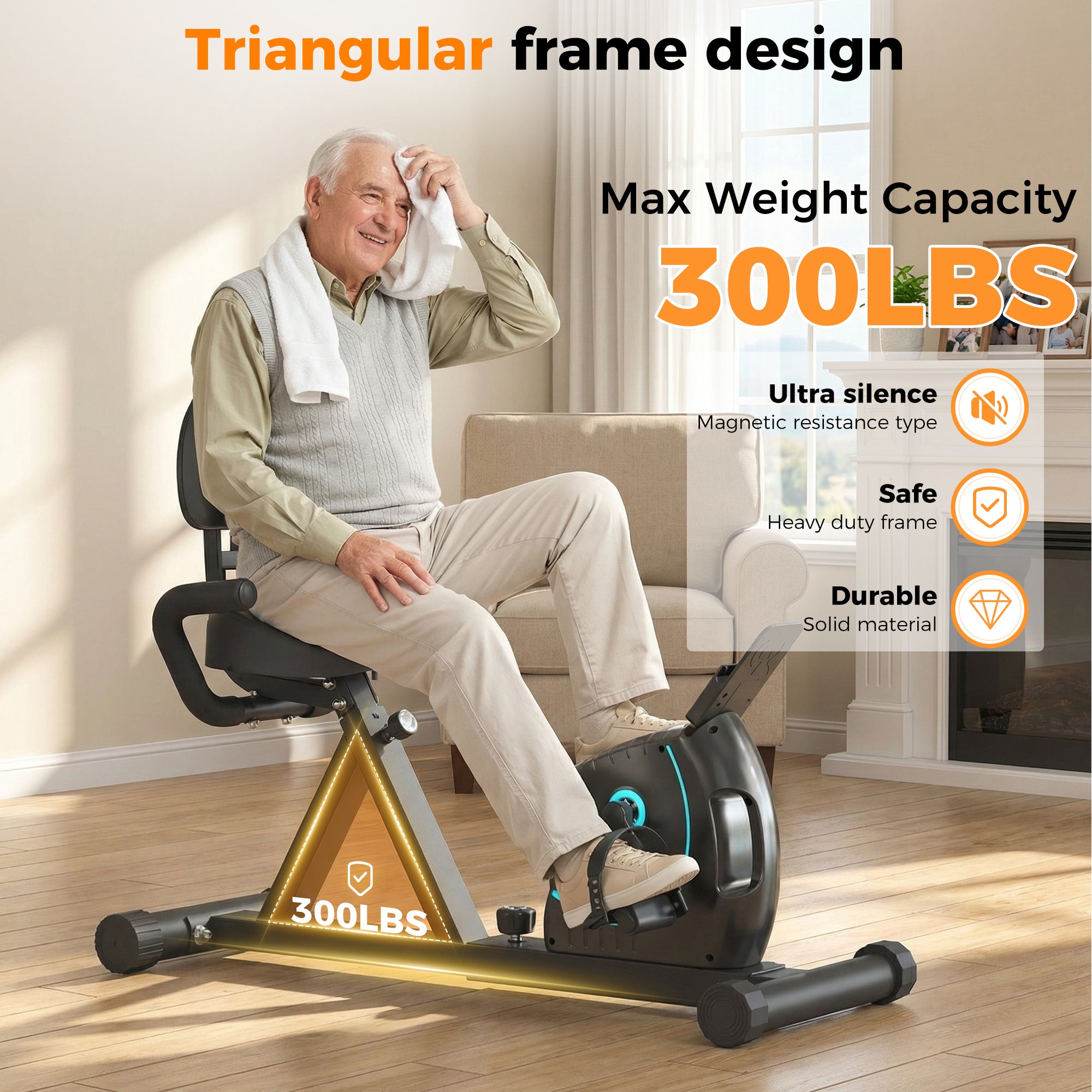 AprLeaf Recumbent Exercise Bikes for Home Stationary with Adjustable Seat and 8 Resistance Level Seat Height Adjustment, Fitness Cardio Indoor Cycling Bike for Home Seniors Adults 300lbs