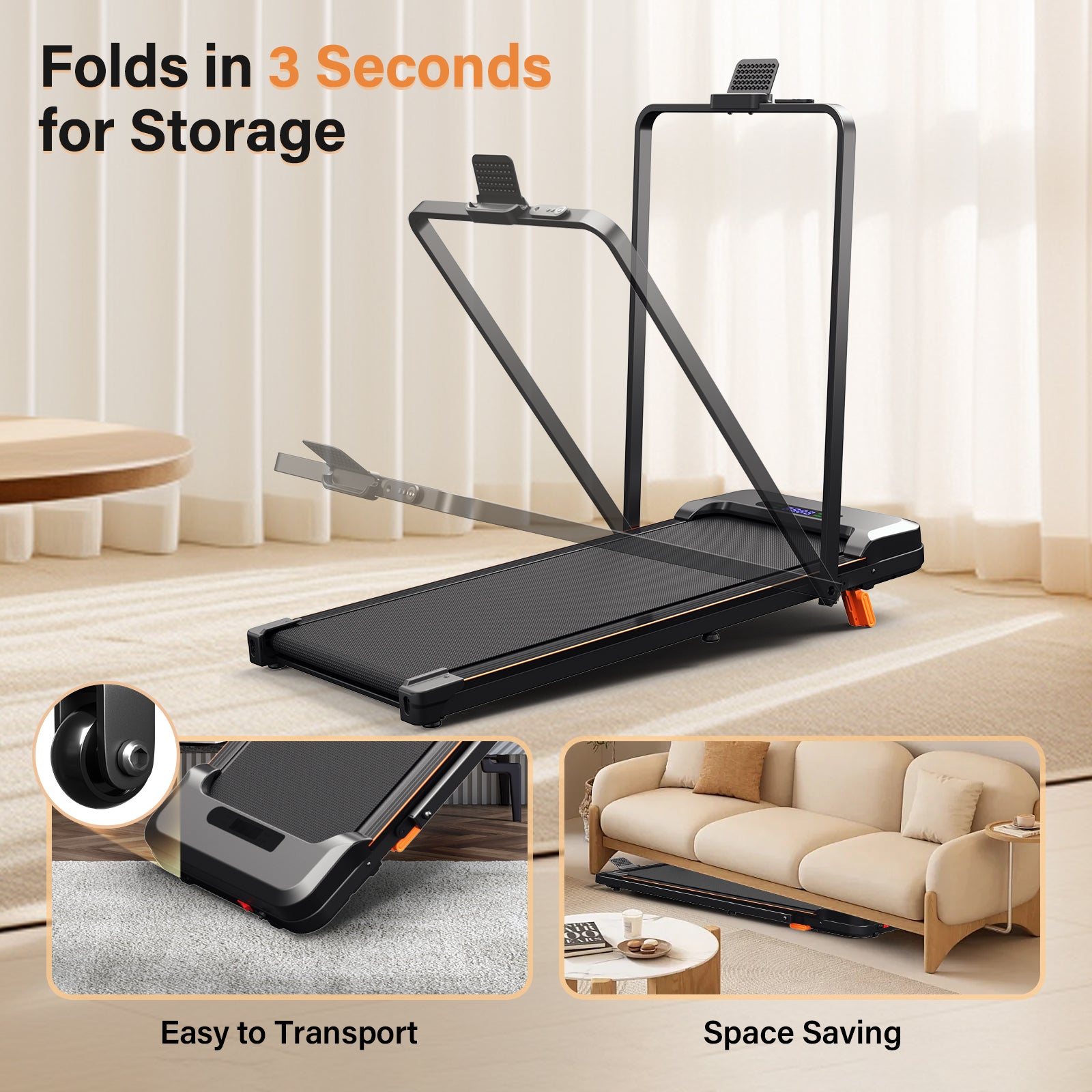 AprLeaf Walking Pad Treadmill with 6% Incline handle and Remote Control, Compact Under Desk Treadmill for Home& Office, 300 lbs Weight Capacity
