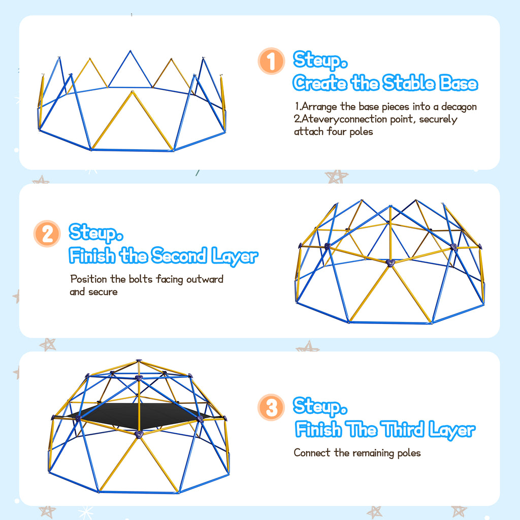 AprLeaf 10FT Climbing Dome with Hammock, Indoor Outdoor Rust-Resistant Steel Frame Climber Jungle for Kids 3+, 880LBS Capacity Jungle Gym Playground Geometric Backyard Playset for Boys Girls