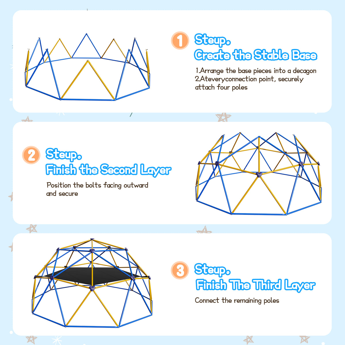 AprLeaf 10FT Climbing Dome with Hammock, Indoor Outdoor Rust-Resistant Steel Frame Climber Jungle for Kids 3+, 880LBS Capacity Jungle Gym Playground Geometric Backyard Playset for Boys Girls