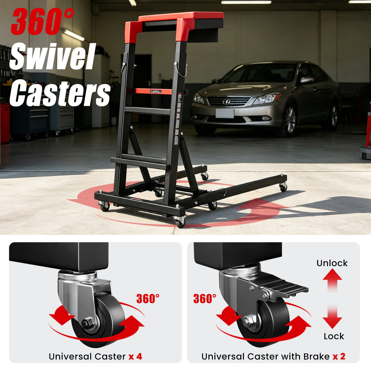 AprLeaf Adjustable Topside Creeper for Auto Repair, 46"to71" in Height, 400 lb Capacity, 9 Heights, 3 Angles, Foldable Mechanic Work Platform