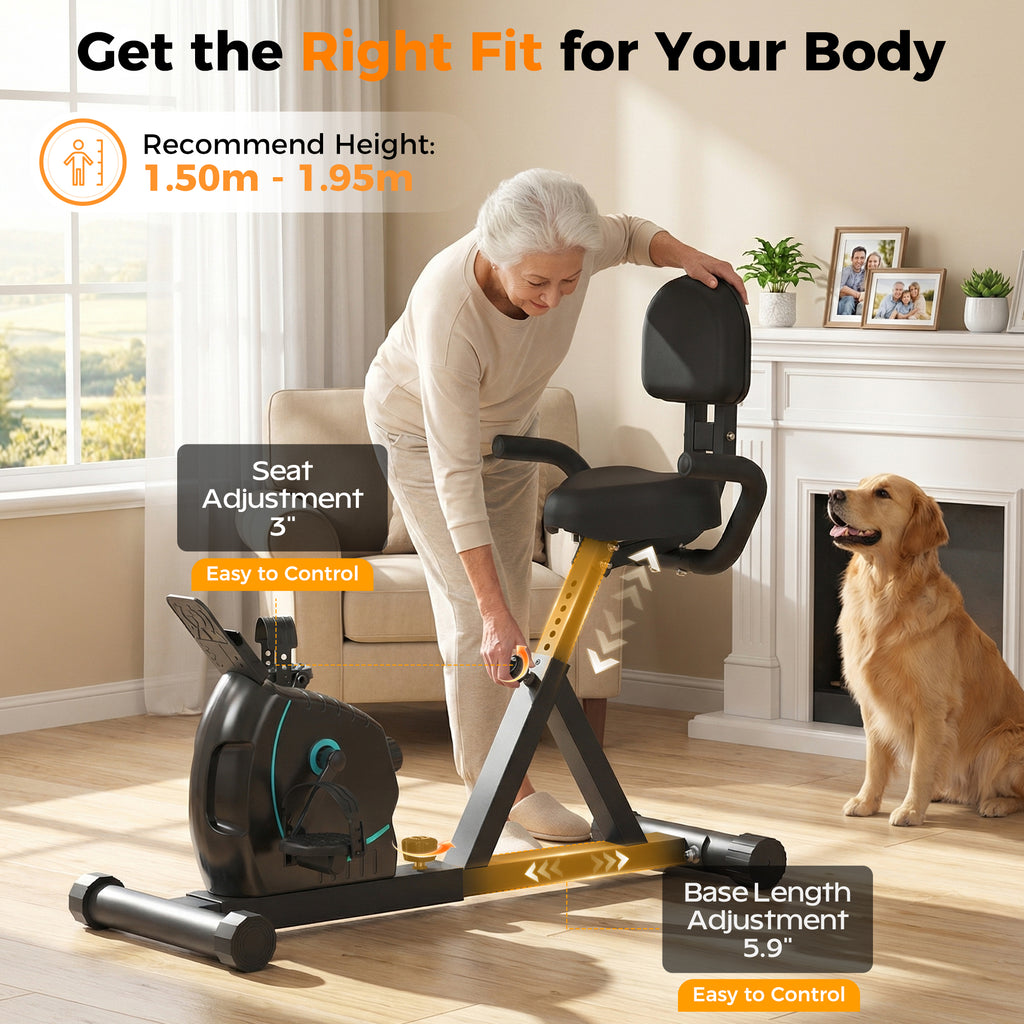AprLeaf Recumbent Exercise Bikes for Home Stationary with Adjustable Seat and 8 Resistance Level Seat Height Adjustment, Fitness Cardio Indoor Cycling Bike for Home Seniors Adults 300lbs