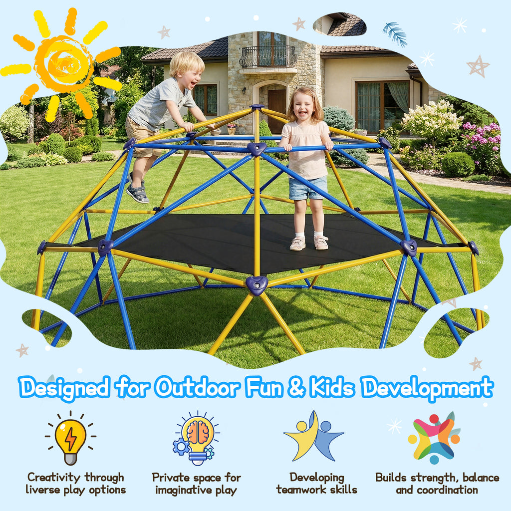 AprLeaf 10FT Climbing Dome with Hammock, Indoor Outdoor Rust-Resistant Steel Frame Climber Jungle for Kids 3+, 880LBS Capacity Jungle Gym Playground Geometric Backyard Playset for Boys Girls