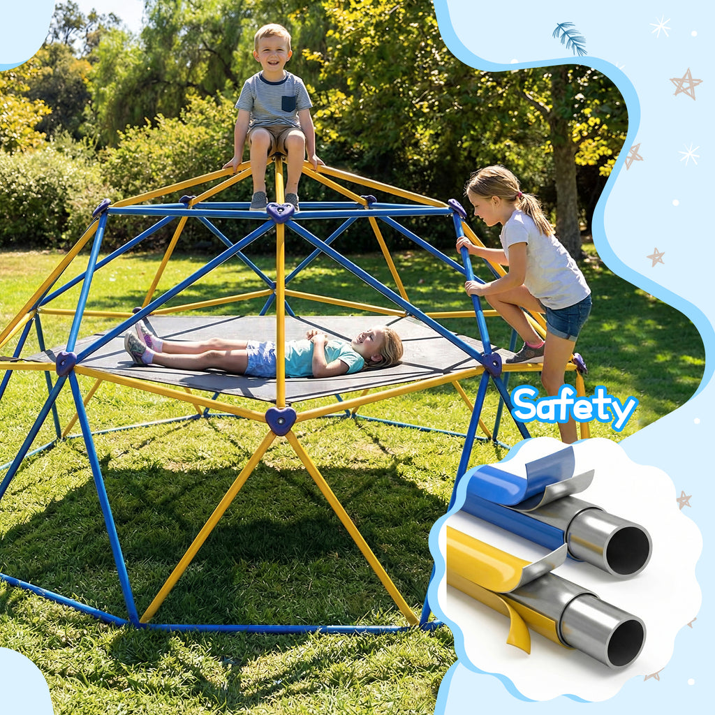 AprLeaf 10FT Climbing Dome with Hammock, Indoor Outdoor Rust-Resistant Steel Frame Climber Jungle for Kids 3+, 880LBS Capacity Jungle Gym Playground Geometric Backyard Playset for Boys Girls