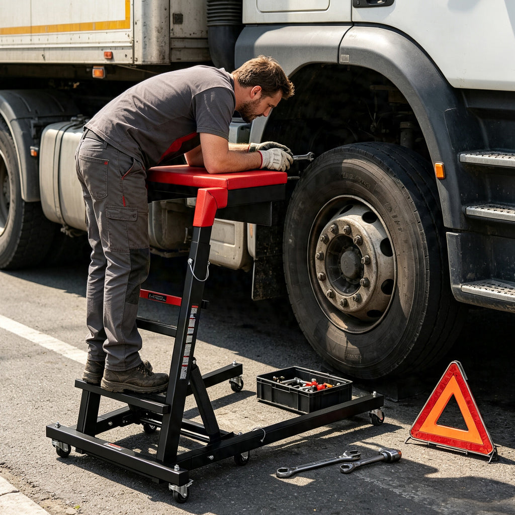 AprLeaf Adjustable Topside Creeper for Auto Repair, 46"to71" in Height, 400 lb Capacity, 9 Heights, 3 Angles, Foldable Mechanic Work Platform