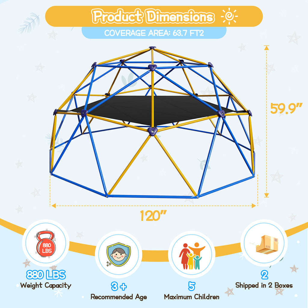 AprLeaf 10FT Climbing Dome with Hammock, Indoor Outdoor Rust-Resistant Steel Frame Climber Jungle for Kids 3+, 880LBS Capacity Jungle Gym Playground Geometric Backyard Playset for Boys Girls