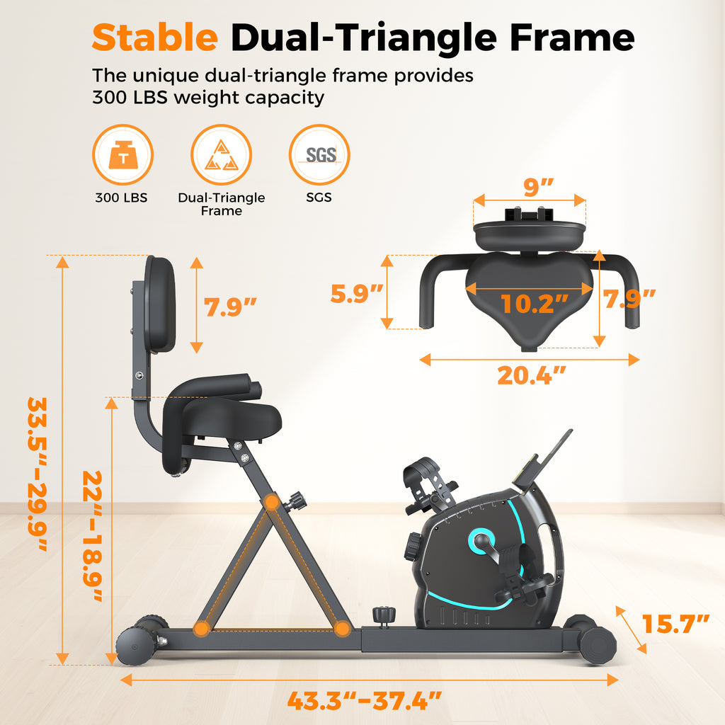 AprLeaf Recumbent Exercise Bikes for Home Stationary with Adjustable Seat and 8 Resistance Level Seat Height Adjustment, Fitness Cardio Indoor Cycling Bike for Home Seniors Adults 300lbs