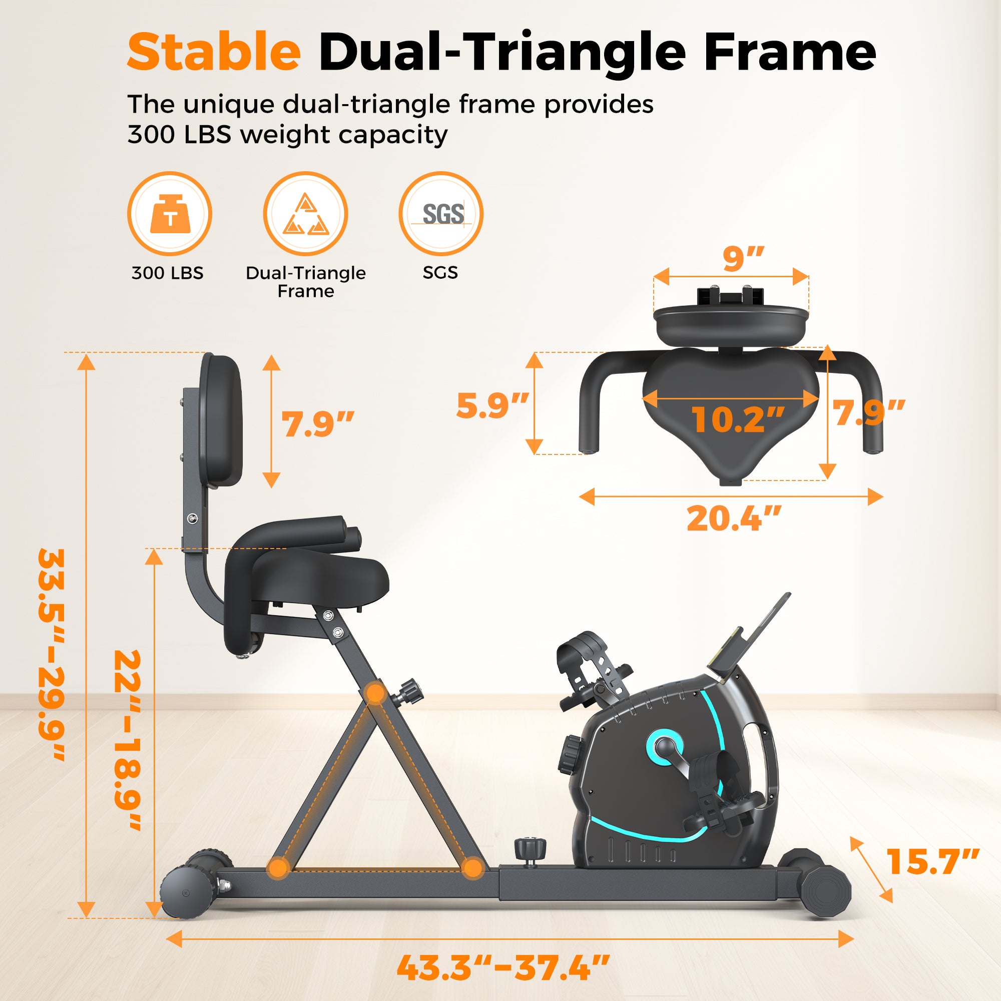AprLeaf Recumbent Exercise Bikes for Home Stationary with Adjustable Seat and 8 Resistance Level Seat Height Adjustment, Fitness Cardio Indoor Cycling Bike for Home Seniors Adults 300lbs