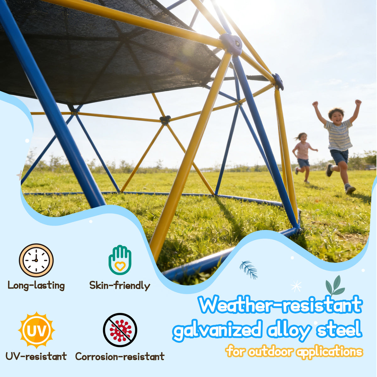 AprLeaf 10FT Climbing Dome with Hammock, Indoor Outdoor Rust-Resistant Steel Frame Climber Jungle for Kids 3+, 880LBS Capacity Jungle Gym Playground Geometric Backyard Playset for Boys Girls