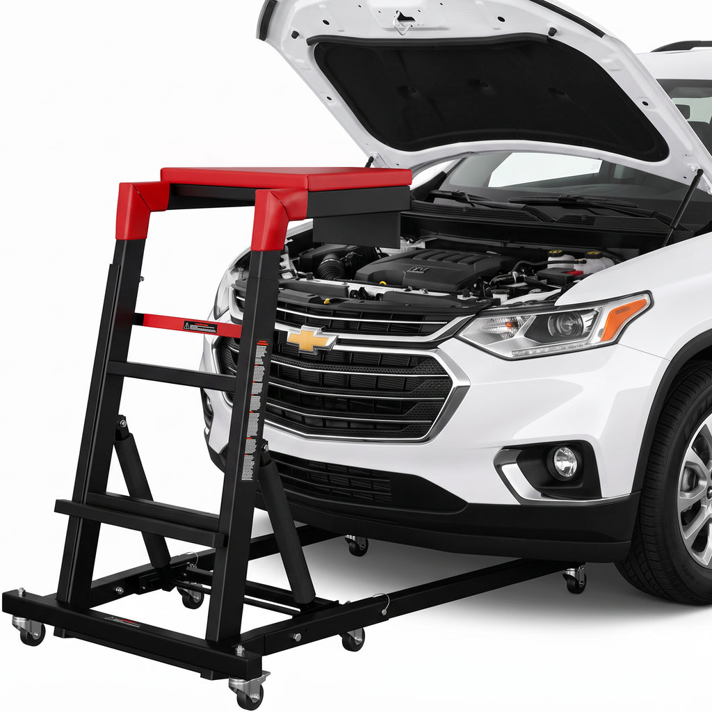 AprLeaf Adjustable Topside Creeper for Auto Repair, 46"to71" in Height, 400 lb Capacity, 9 Heights, 3 Angles, Foldable Mechanic Work Platform