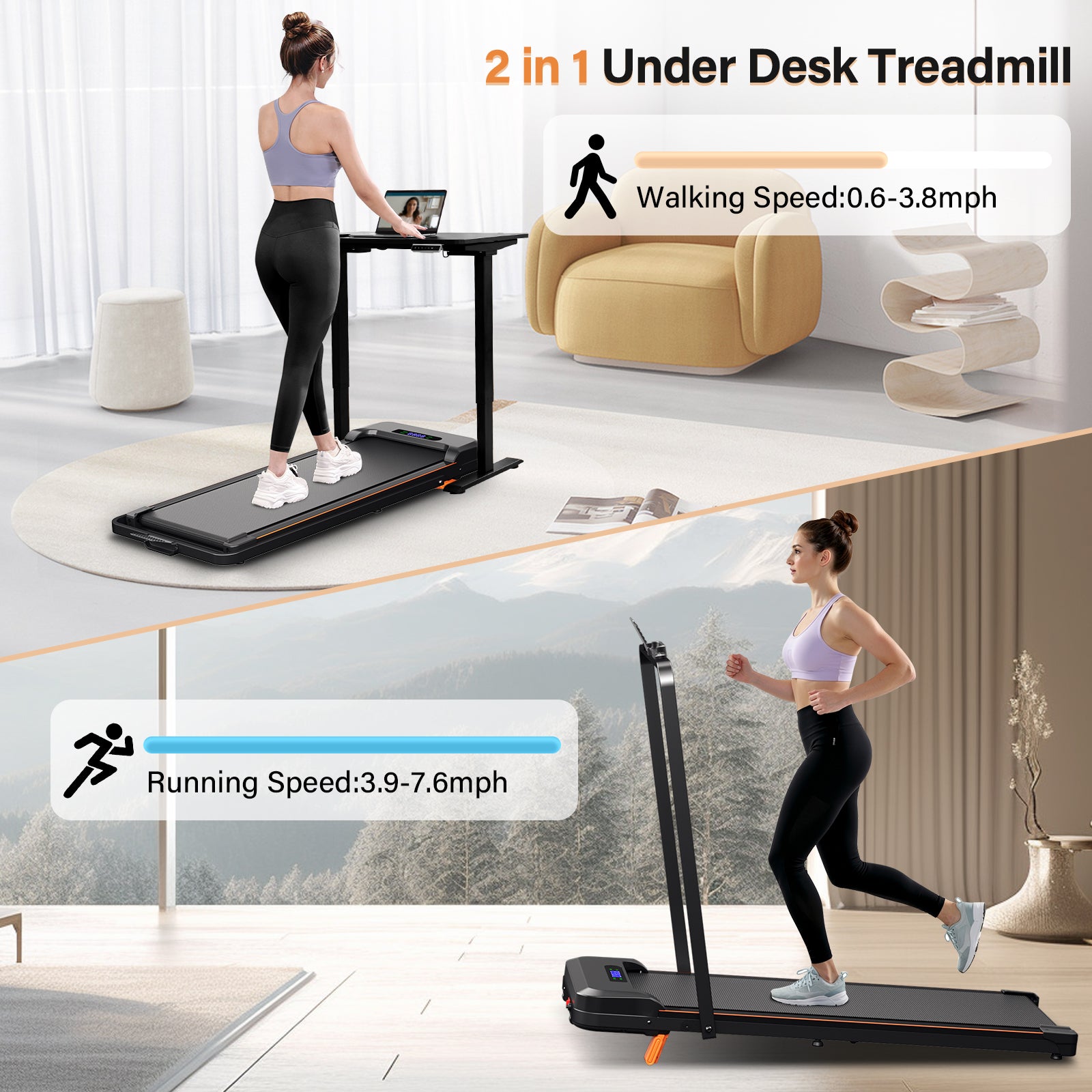 AprLeaf Walking Pad Treadmill with 6% Incline handle and Remote Control, Compact Under Desk Treadmill for Home& Office, 300 lbs Weight Capacity