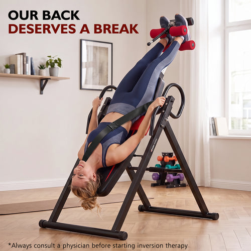 AprLeaf Heavy Duty Inversion Table, 330LB Capacity Foldable Back Stretcher for Back Pain Relief, Adjustable Height with Safety Belt, Back Stretcher Machine Dprodo Table