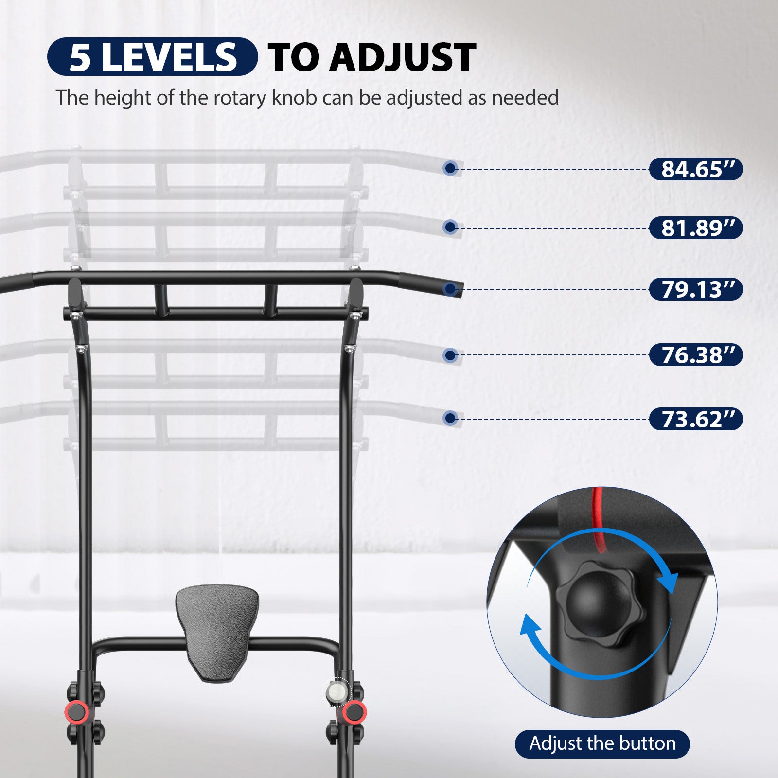 AprLeaf Power Tower, Adjustable Height Pull Up Bar Dip Station Stand for Home Gym Strength Training Fitness Workout Equipment 330LBS