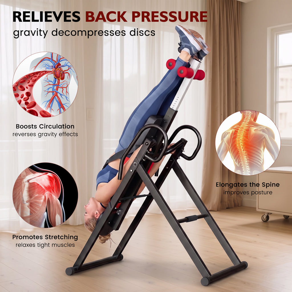 AprLeaf Heavy Duty Inversion Table, 330LB Capacity Foldable Back Stretcher for Back Pain Relief, Adjustable Height with Safety Belt, Back Stretcher Machine Dprodo Table