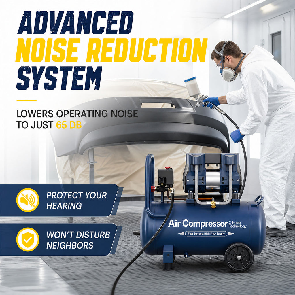 AprLeaf 8 Gallon Oil-Free Air Compressor, Portable 65dB Quiet Air Compressor Tank, 120 PSI Max Pressure, 3.45 CFM@ 90 PSI for Auto Repair Garage Air Tools Tire Inflation Spray Painting Woodworking