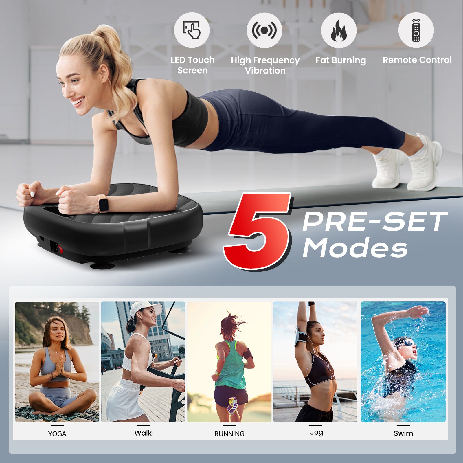 AprLeaf Vibration Plate Exercise Machine, 99 Speed Levels, 5 Preset Modes, Remote Control, Resistance Bands, LED Display for Home Workout,Black