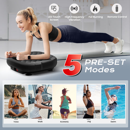 AprLeaf Vibration Plate Exercise Machine, 99 Speed Levels, 5 Preset Modes, Remote Control, Resistance Bands, LED Display for Home Workout,Black