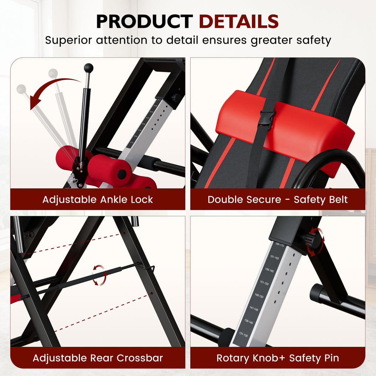 AprLeaf Heavy Duty Inversion Table, 330LB Capacity Foldable Back Stretcher for Back Pain Relief, Adjustable Height with Safety Belt, Back Stretcher Machine Dprodo Table