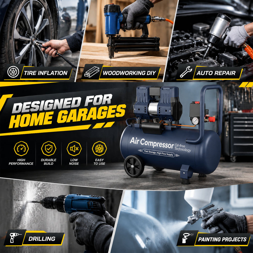 AprLeaf 8 Gallon Oil-Free Air Compressor, Portable 65dB Quiet Air Compressor Tank, 120 PSI Max Pressure, 3.45 CFM@ 90 PSI for Auto Repair Garage Air Tools Tire Inflation Spray Painting Woodworking
