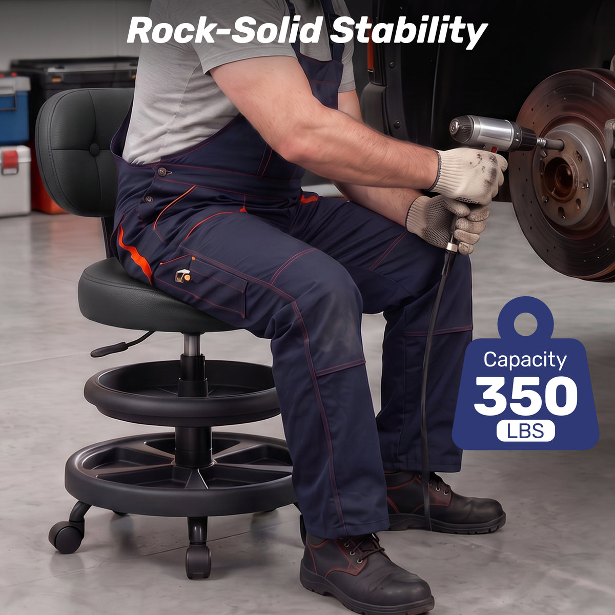Aprleaf Shop Stool with Wheels for Garage, Rolling Mechanics Chair with Backrest, Adjustable Height Heavy Duty Garage Stool with Double Storage Tray, Swivel Task Chair for Workshop Kitchen Salon