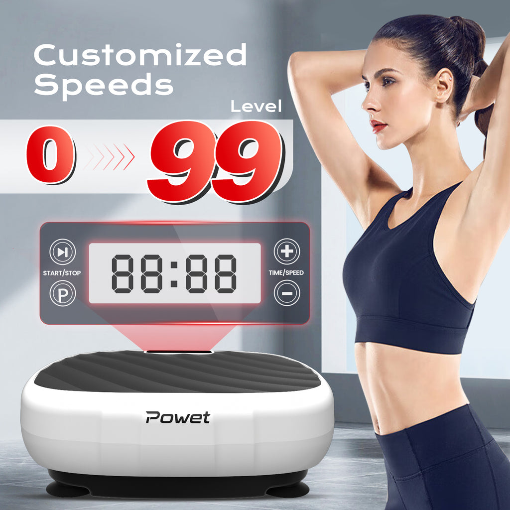 AprLeaf Vibration Plate Exercise Machine, 99 Speed Levels, 5 Preset Modes, Remote Control, Resistance Bands, LED Display for Home Workout,White