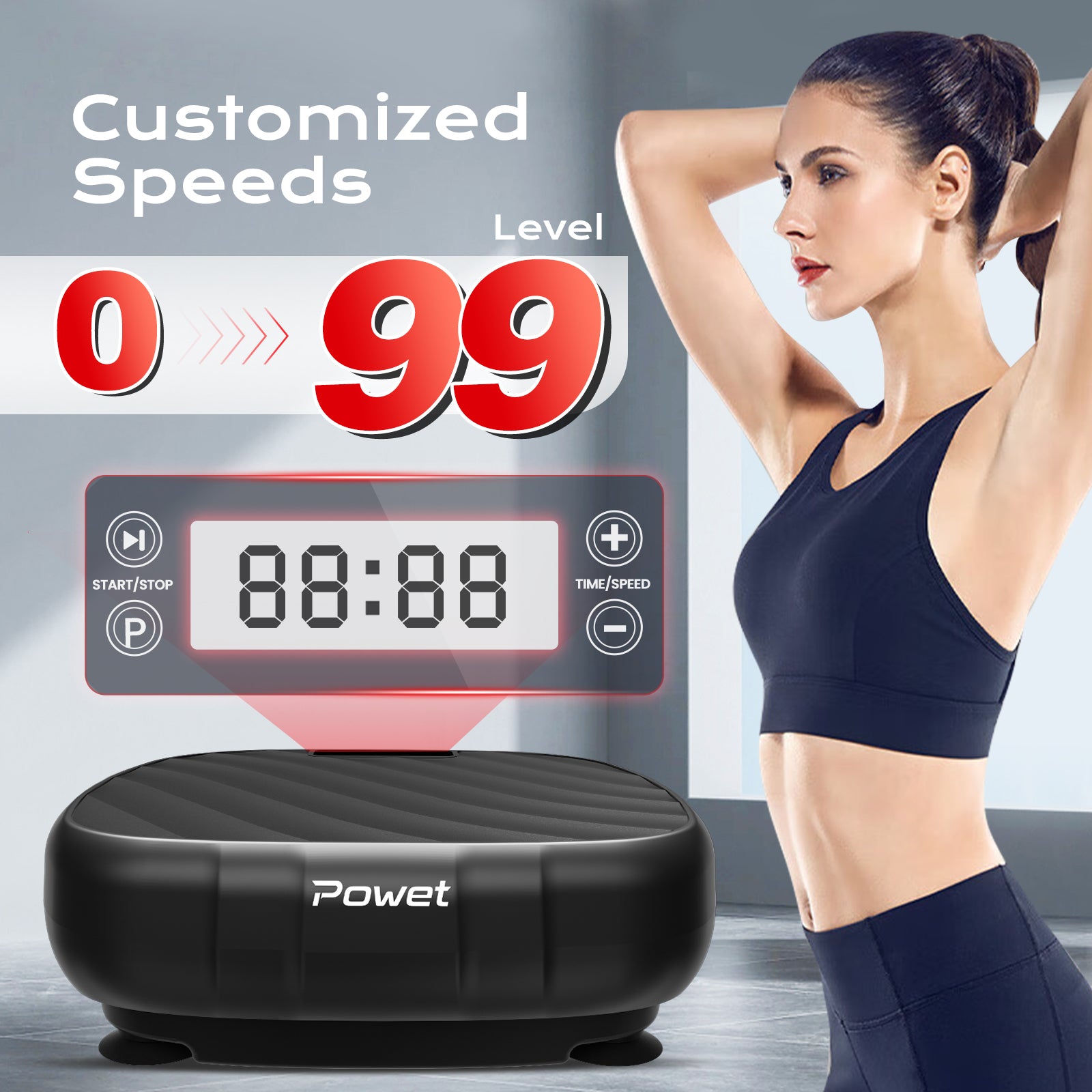 AprLeaf Vibration Plate Exercise Machine, 99 Speed Levels, 5 Preset Modes, Remote Control, Resistance Bands, LED Display for Home Workout,Black