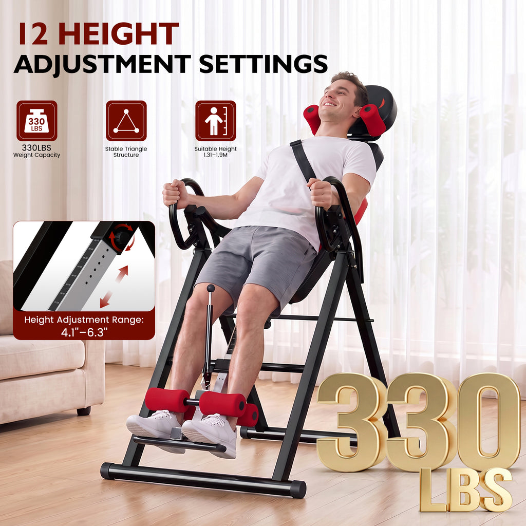 AprLeaf Heavy Duty Inversion Table, 330LB Capacity Foldable Back Stretcher for Back Pain Relief, Adjustable Height with Safety Belt, Back Stretcher Machine Dprodo Table
