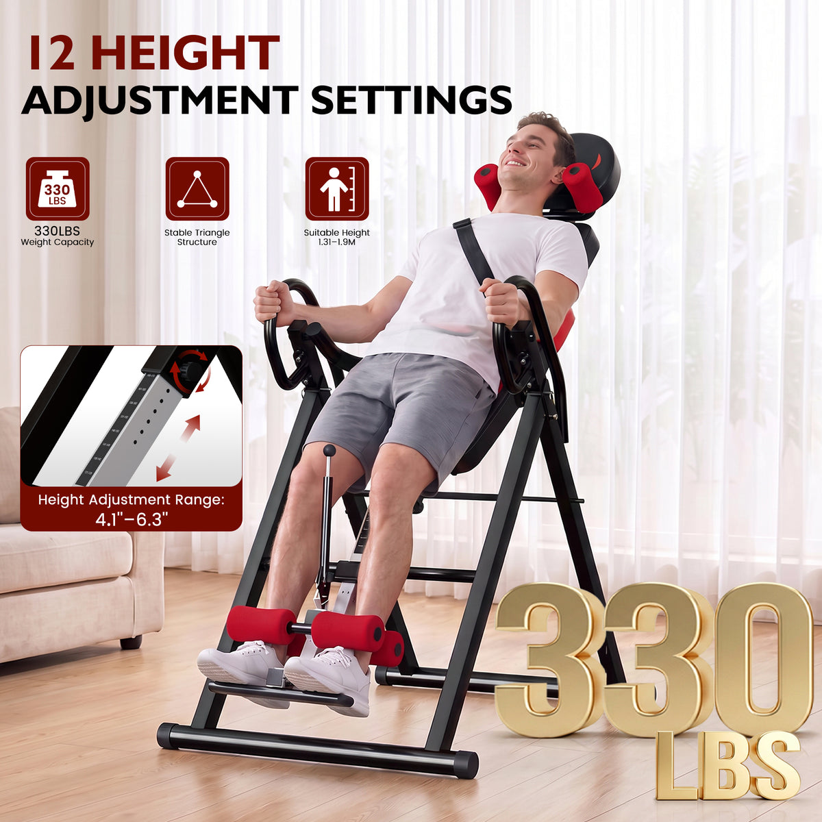 AprLeaf Heavy Duty Inversion Table, 330LB Capacity Foldable Back Stretcher for Back Pain Relief, Adjustable Height with Safety Belt, Back Stretcher Machine Dprodo Table
