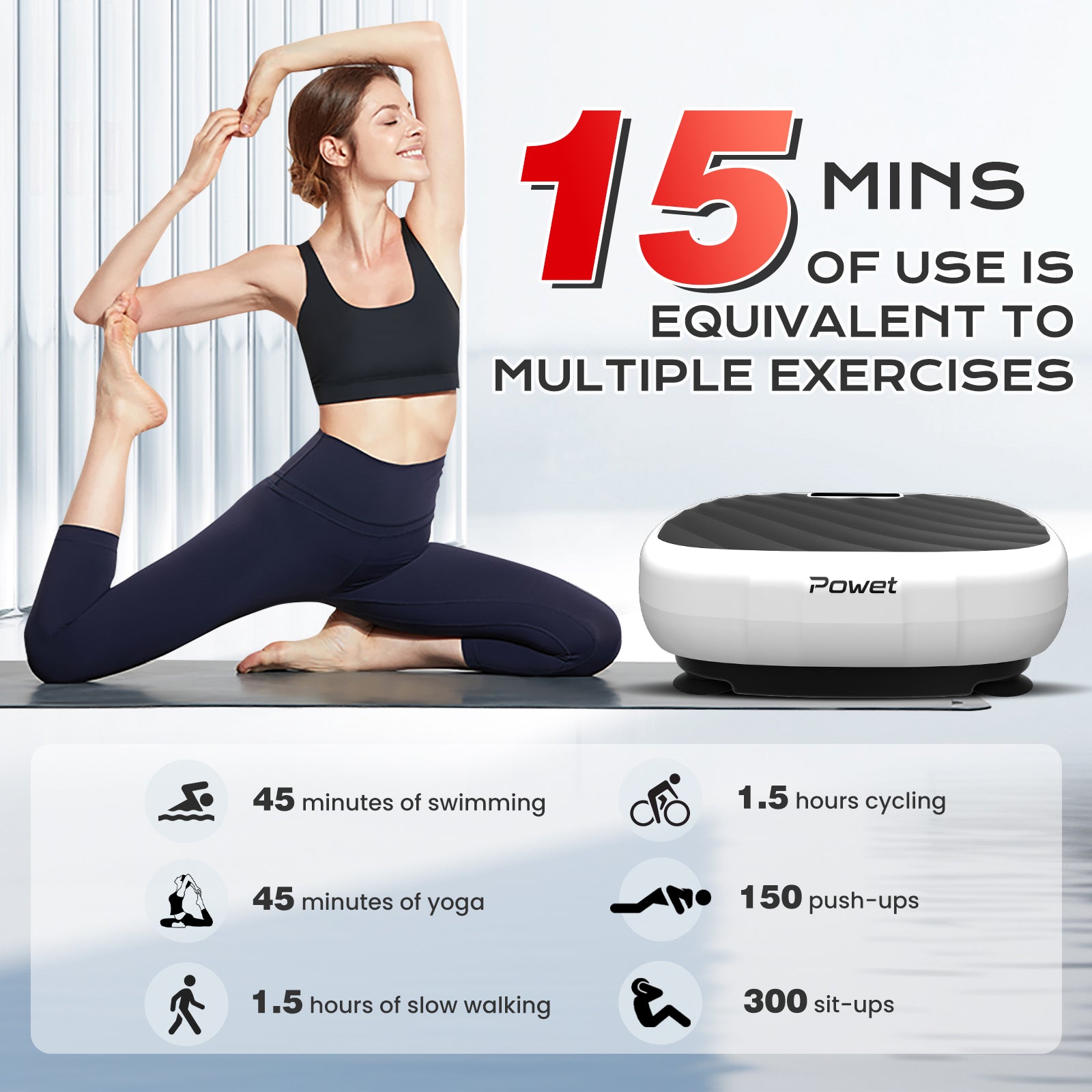 AprLeaf Vibration Plate Exercise Machine, 99 Speed Levels, 5 Preset Modes, Remote Control, Resistance Bands, LED Display for Home Workout,White