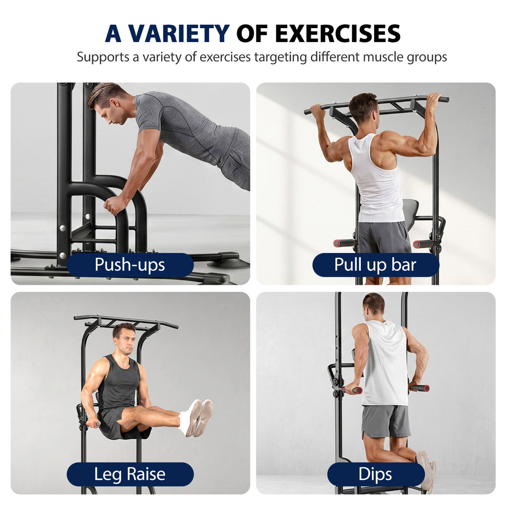 AprLeaf Power Tower, Adjustable Height Pull Up Bar Dip Station Stand for Home Gym Strength Training Fitness Workout Equipment 330LBS