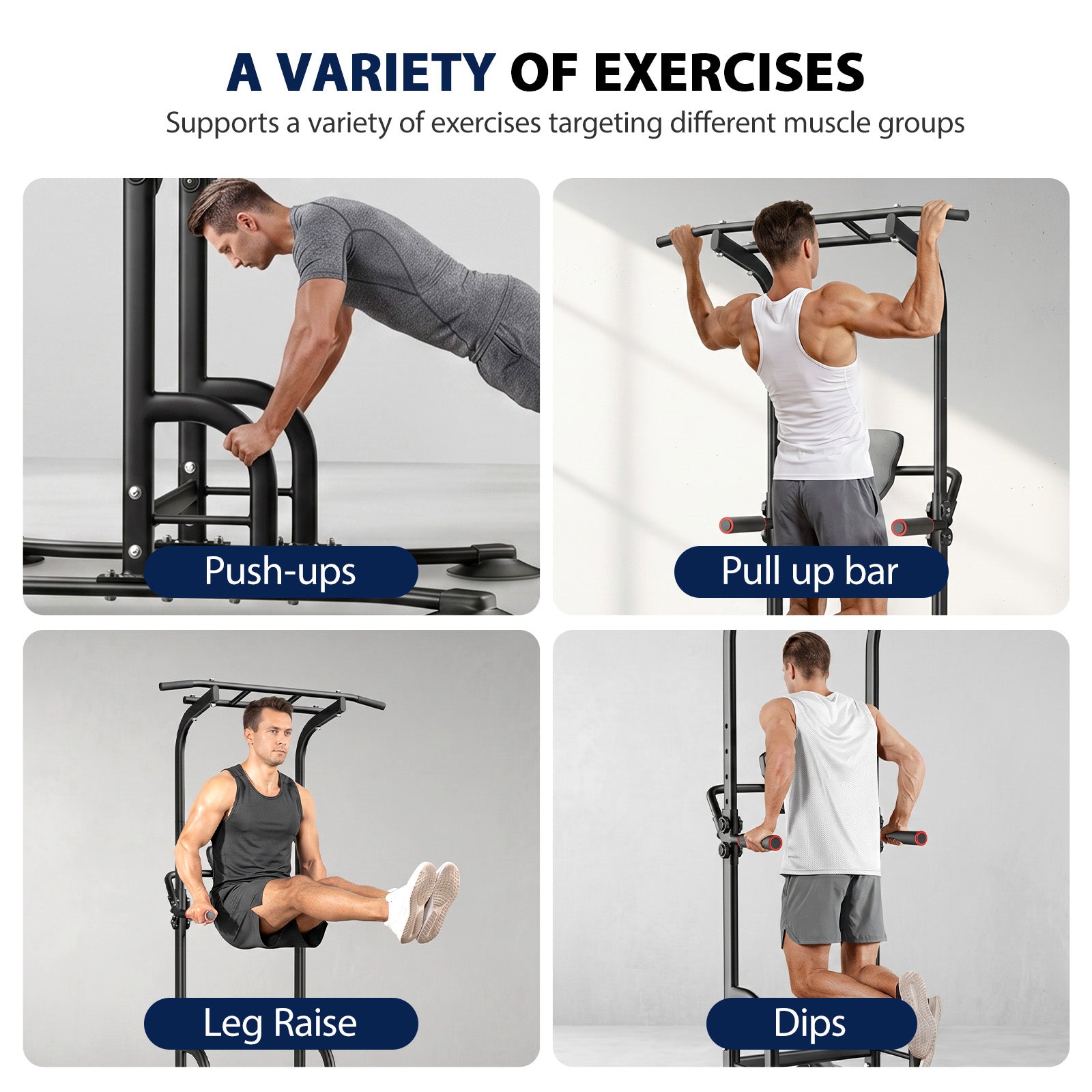 AprLeaf Power Tower, Adjustable Height Pull Up Bar Dip Station Stand for Home Gym Strength Training Fitness Workout Equipment 330LBS
