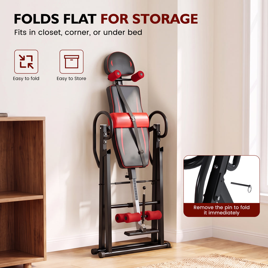 AprLeaf Heavy Duty Inversion Table, 330LB Capacity Foldable Back Stretcher for Back Pain Relief, Adjustable Height with Safety Belt, Back Stretcher Machine Dprodo Table